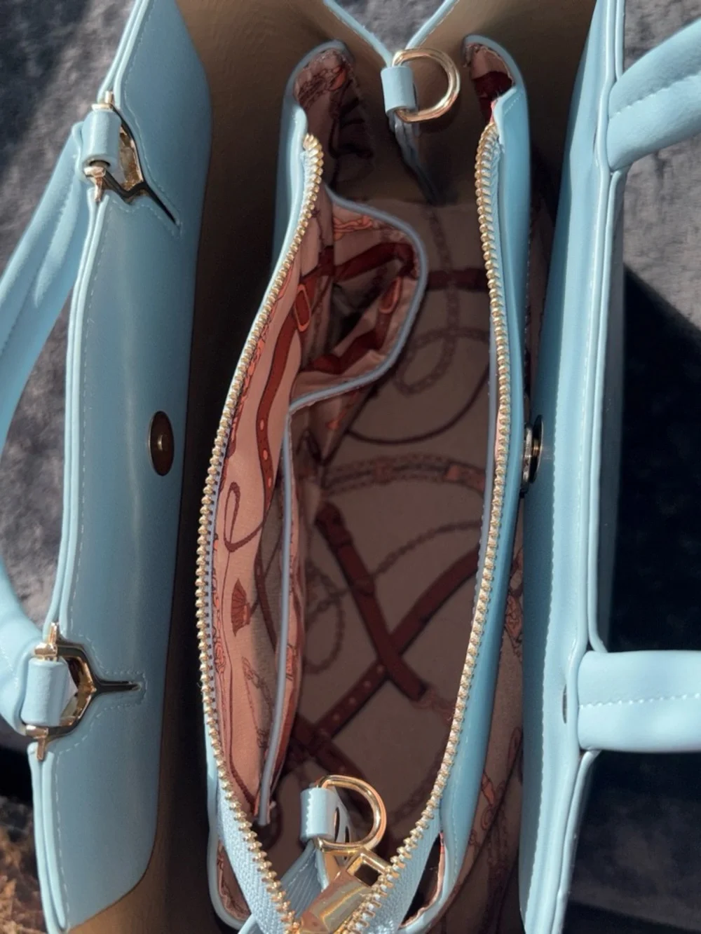 Elegant Light Blue Woven-Texture Satchel with Removable Strap